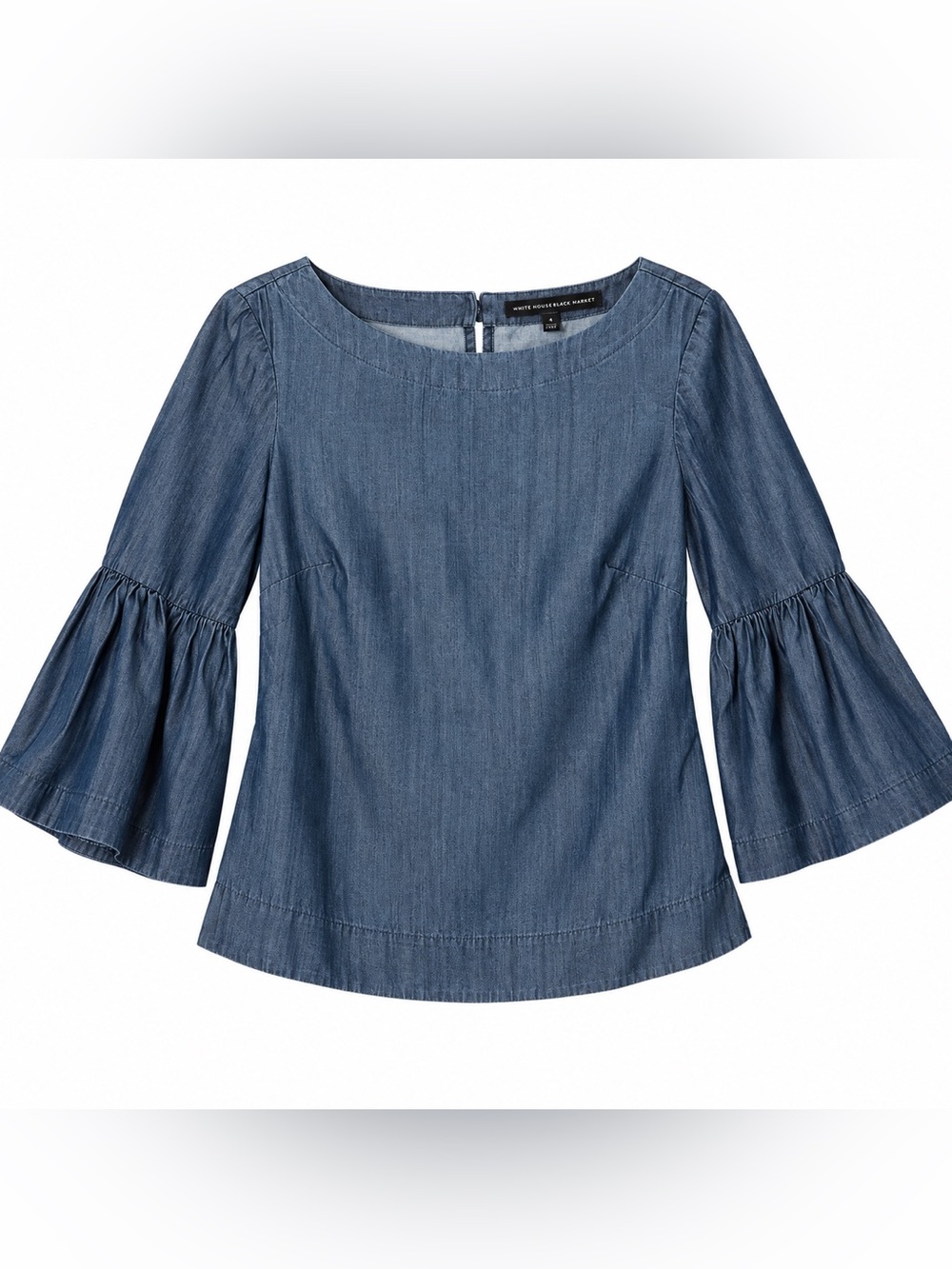 White House Black Market Denim-Look Bell Sleeve Blouse in Blue